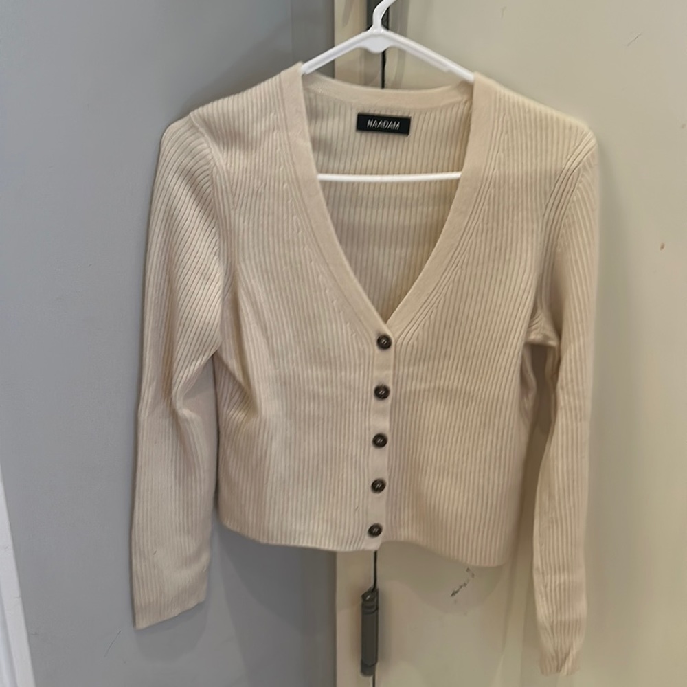 Women’s Cream Naadam 100% Cashmere Cardigan Size Medium Cropped